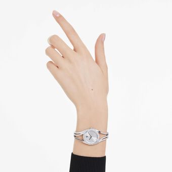 swarovski ساعة hyperbola bangle، سويسرية الصنع، سوار معدن، لون فضي، ستانلس ستيل