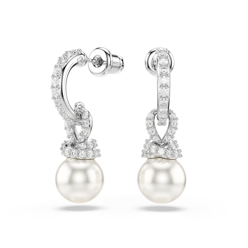 swarovski أقراط متدلية originally، لآلئ كريستال، أحجار كريستال صغيرة متراصة، لون أبيض، طلاء روديوم