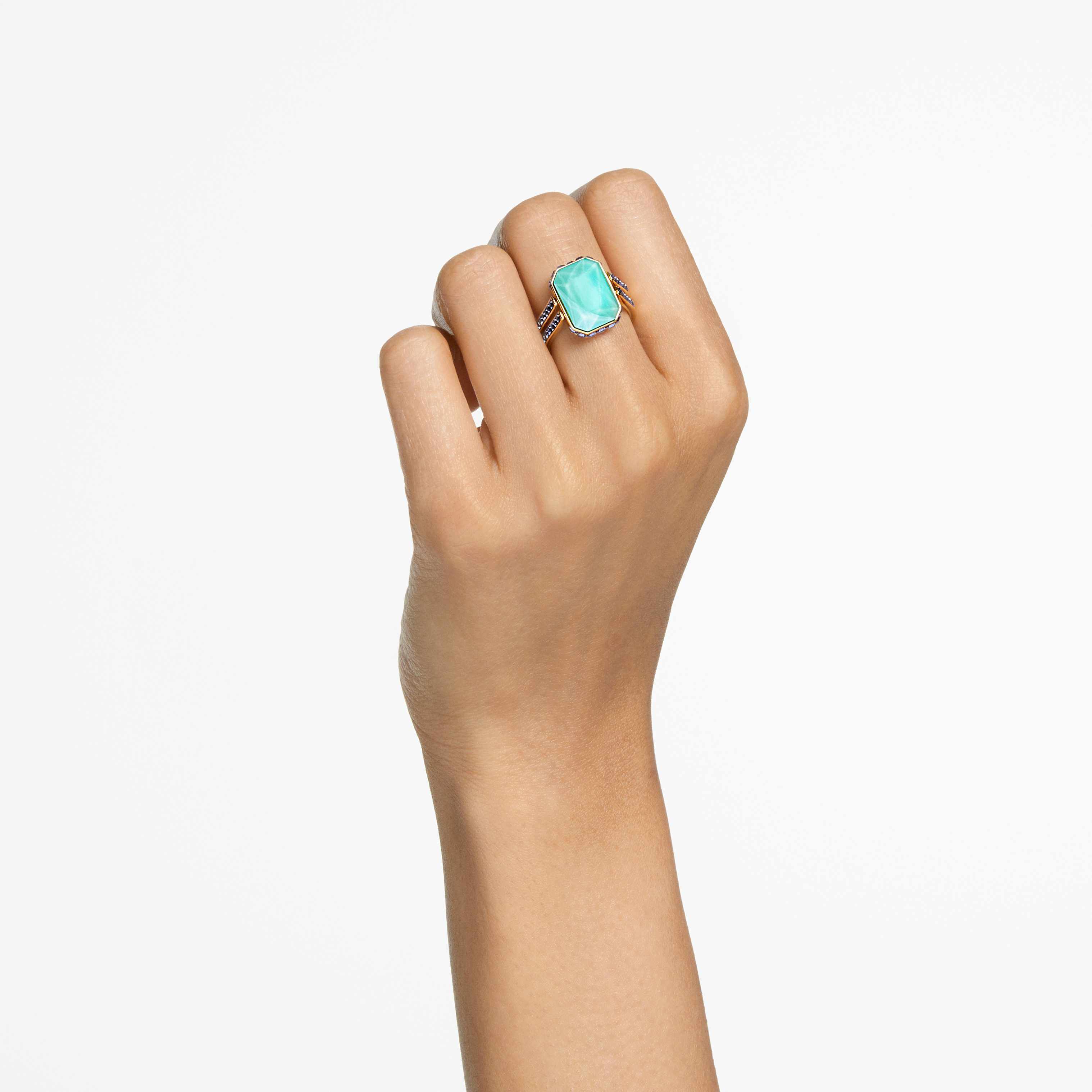 swarovski خاتم chroma، قطع مثمن، ألوان متعددة، طلاء بلون ذهبي