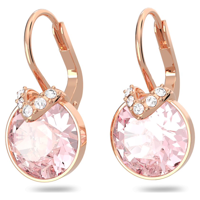 swarovski أقراط bella v متدلية، قطع مستدير، لون وردي، طلاء بلون ذهبي وردي