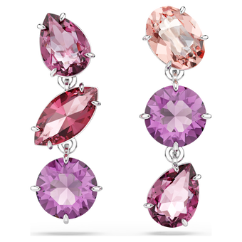 swarovski gema drop earrings  mixed cuts  pink  rhodium plated