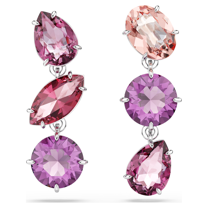 swarovski gema drop earrings  mixed cuts  pink  rhodium plated