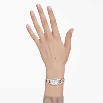 swarovski ساعة dextera chain، صناعة سويسرية، سوار كريستال، لون أبيض، لمسة نهائية بلون ذهبي شامبين