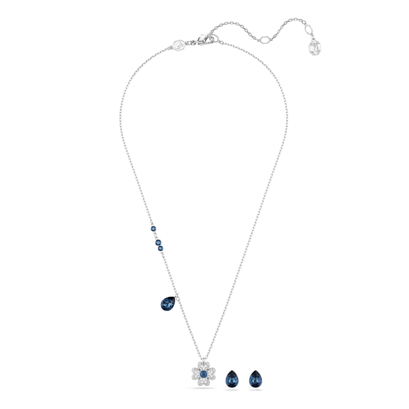 swarovski symbolica set  clover  blue  rhodium plated