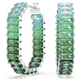 swarovski أقراط حلقية matrix، قطع باغيت، لون أخضر، طلاء روديوم