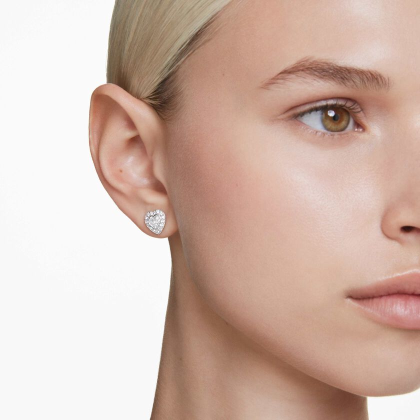 أقراط دبوسية ariana grande x swarovski، قطع متنوع، شكل قلب، لون أبيض، طلاء روديوم
