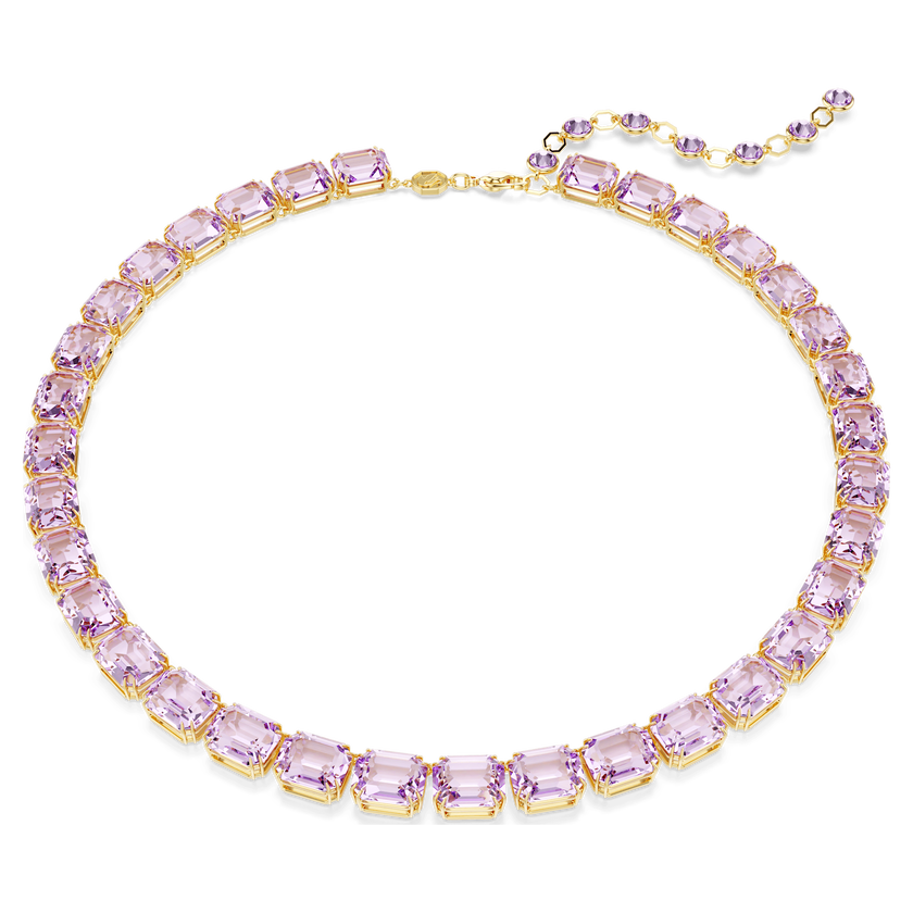 swarovski عقد millenia tennis، قطع مُثَمَّن، لون أرجواني، طلاء باللون الذهبي