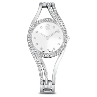 swarovski hyperbola bangle watch swiss made metal bracelet silver tone stainless steel