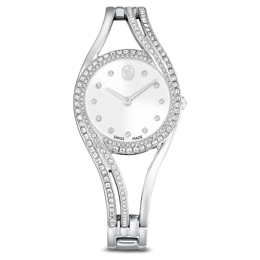 swarovski ساعة hyperbola bangle، سويسرية الصنع، سوار معدن، لون فضي، ستانلس ستيل