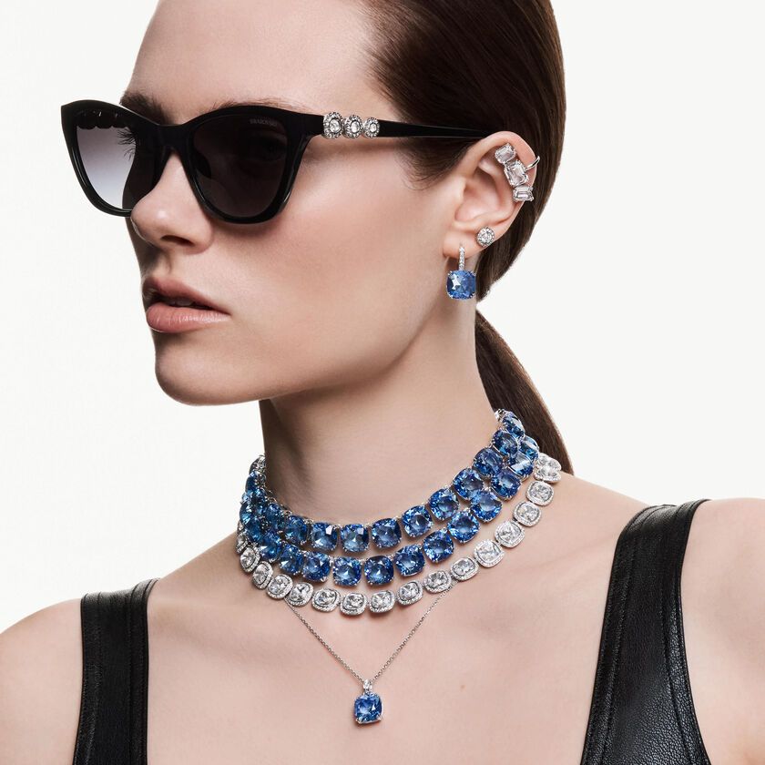swarovski عقد millenia، قطع كوشن، لون أزرق، طلاء روديوم