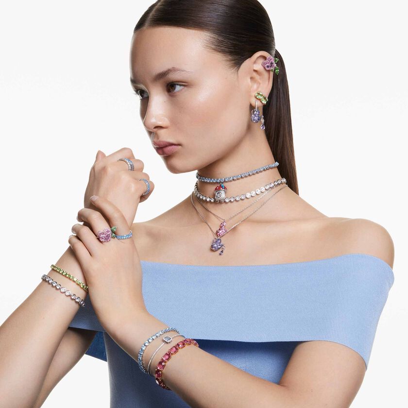 swarovski خاتم كوكتيل alice in wonderland، شكل زهرة، ألوان متعددة، طلاء روديوم