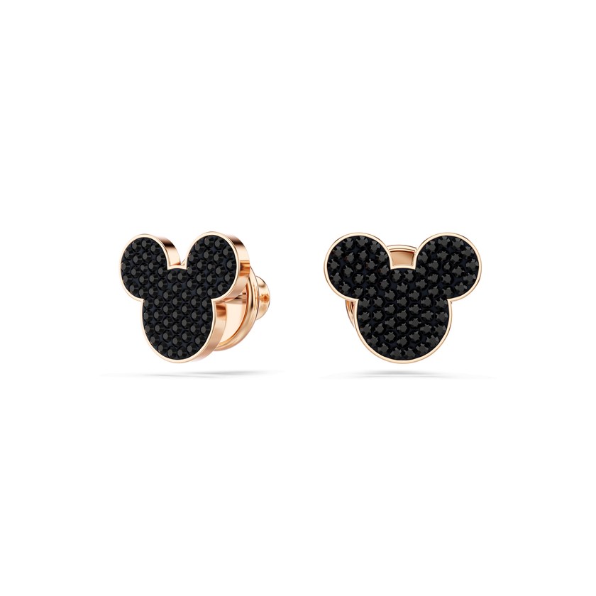swarovski أقراط دبوسية mickey   minnie، لون أسود، طلاء باللون الذهبي الوردي