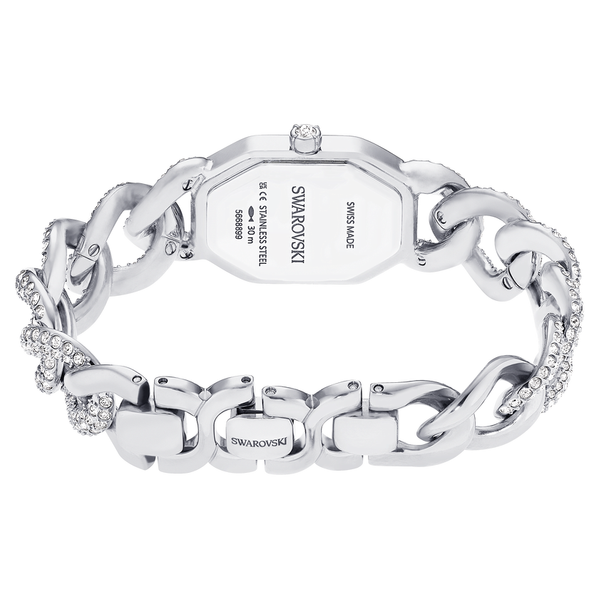 swarovski ساعة يد dextera chain، صناعة سويسرية، سوار كريستال، لون فضي، إستانلس ستيل
