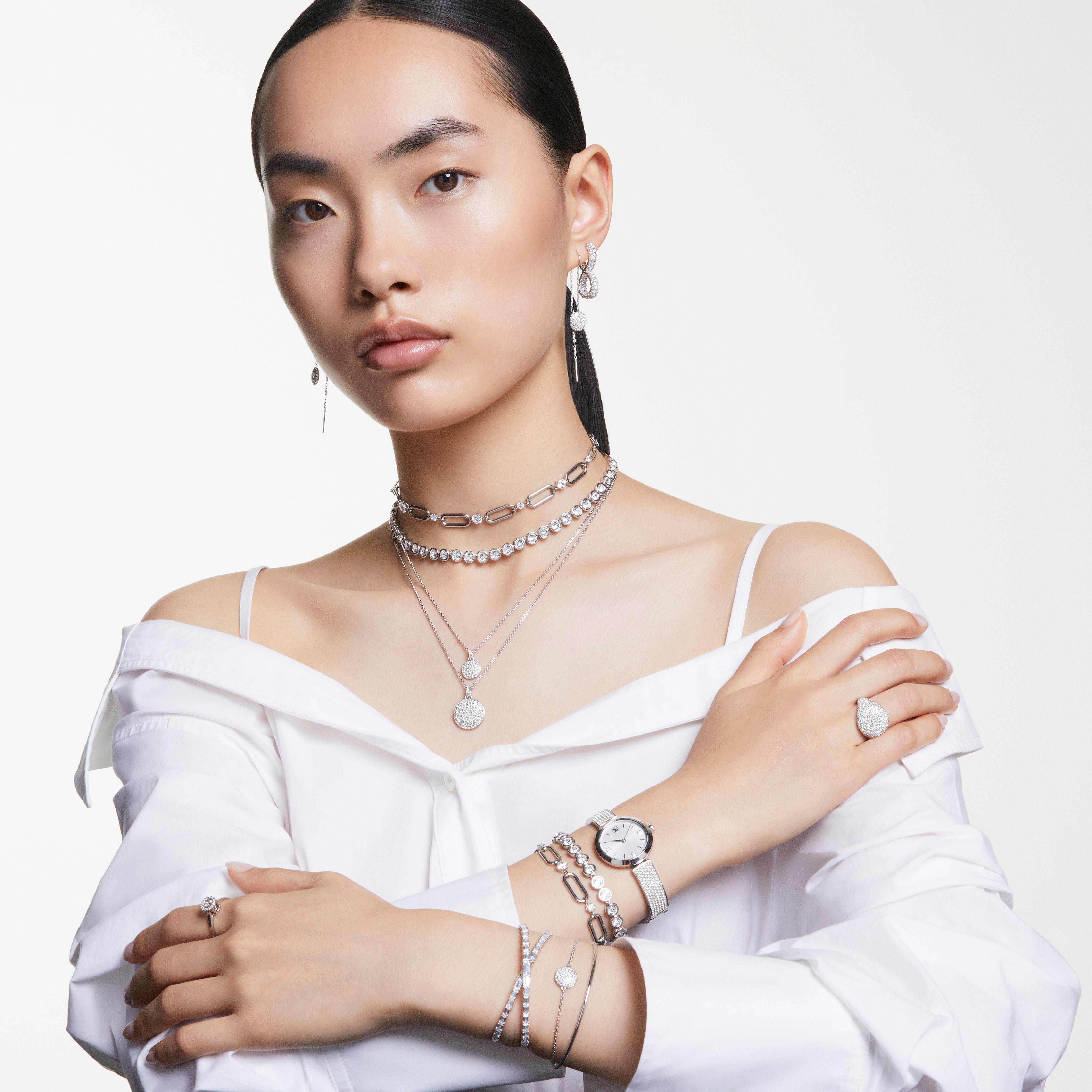 swarovski أقراط متدلية sublima، لون أبيض، طلاء روديوم