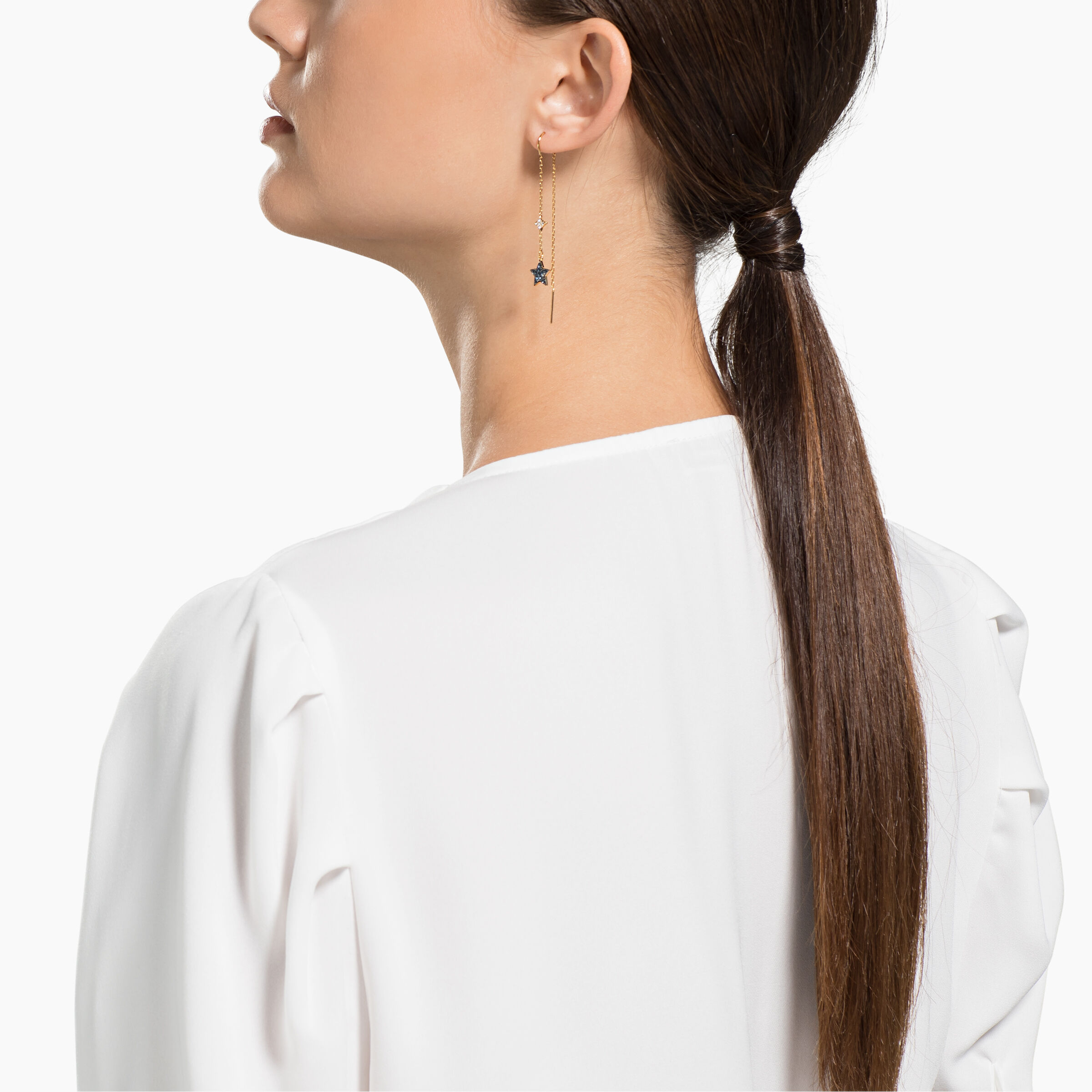 swarovski أقراط متدلية symbolic من سواروفسكي، على شكل قمر ونجمة، لون أزرق، لمسة نهائية من معادن مختلطة