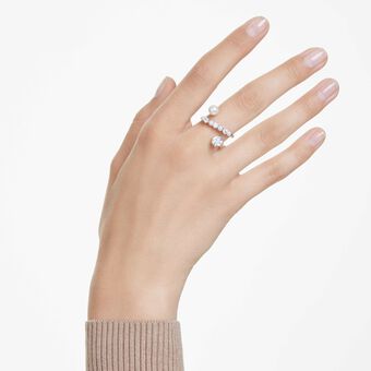 swarovski خاتم كوكتيل matrix، لؤلؤة كريستال، قطع مستدير، لون أبيض، طلاء روديوم