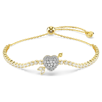 swarovski سوار idyllia، قطع متنوع، شكل قلب وسهم، لون أبيض، طلاء باللون الذهبي