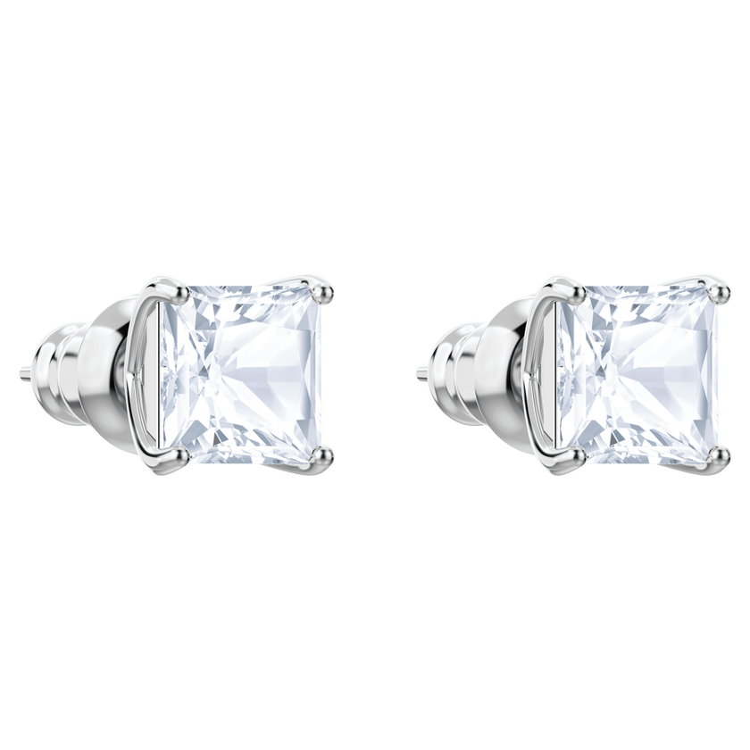 swarovski أقراط دبوسية stilla attract، قطع مربع، لون أبيض، طلاء روديوم