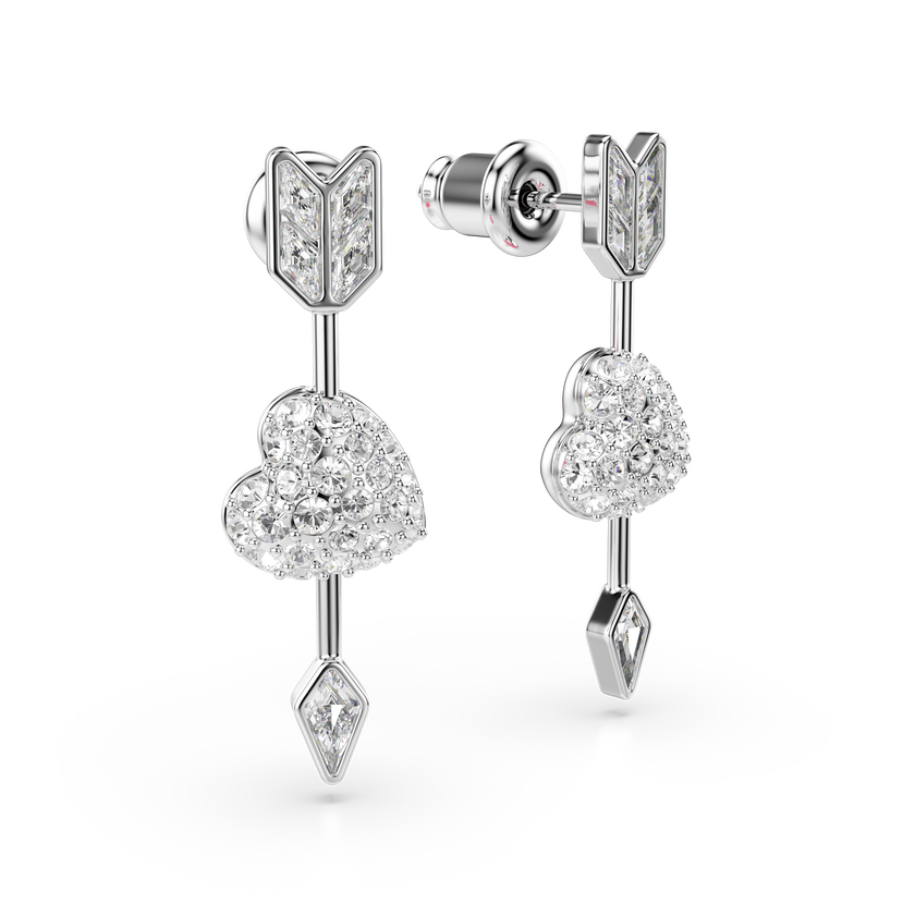 swarovski أقراط متدلية idyllia، قطع متنوع، شكل قلب وسهم، لون أبيض، طلاء روديوم