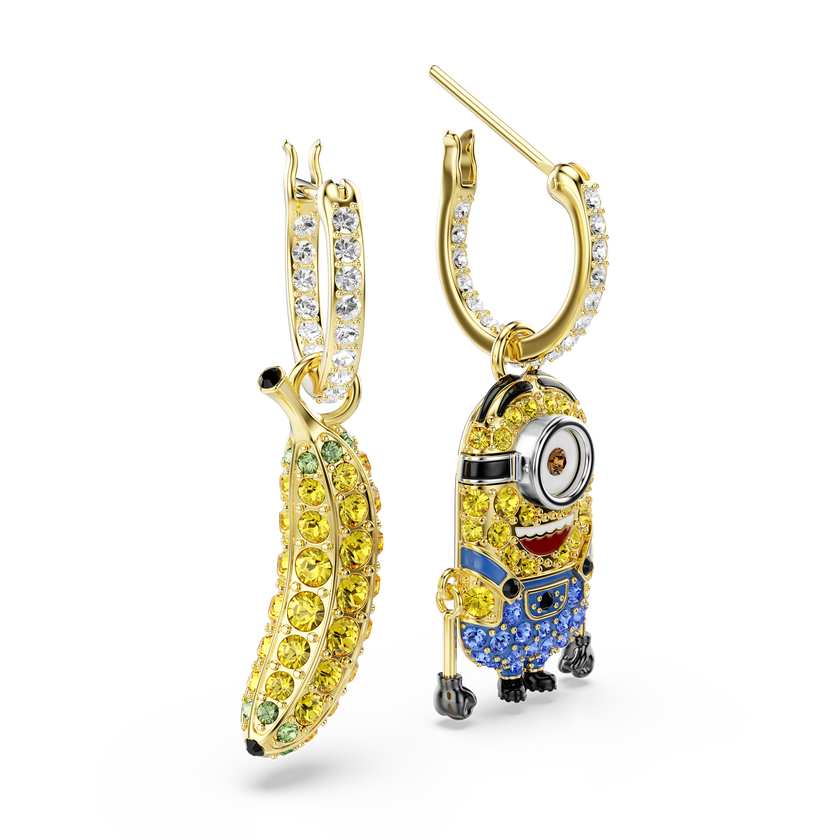 swarovski minions stuart and banana hoop earrings  pav   mini  multicolored  gold tone plated