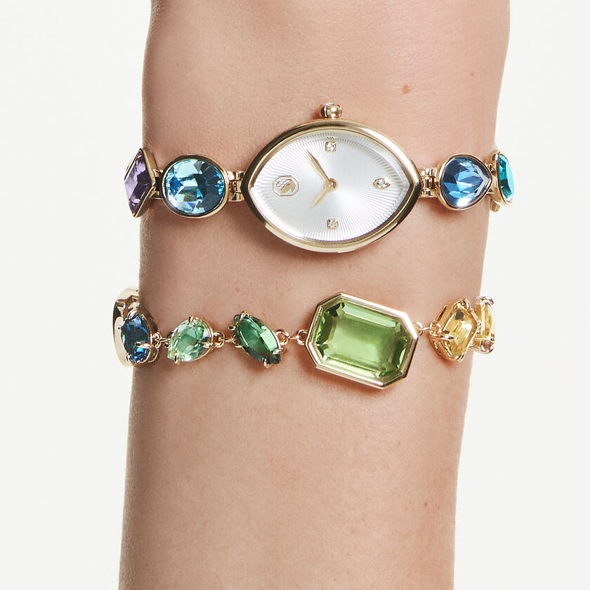 swarovski ساعة gema، سوار كريستال، لون ذهبي، لمسة نهائية باللون الذهبي