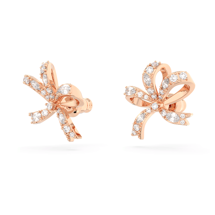 swarovski أقراط دبوسية hyperbola، على شكل قوس، حجم صغير، لون أبيض، طلاء بلون ذهبي وردي