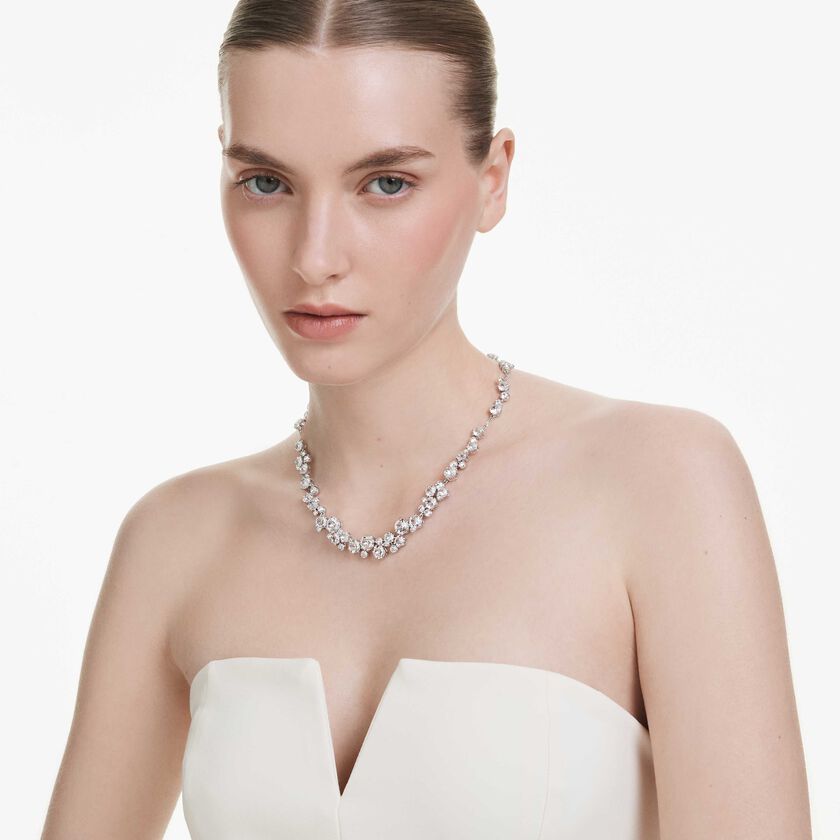 swarovski عقد constella، قطع مستدير، لون أبيض، طلاء روديوم