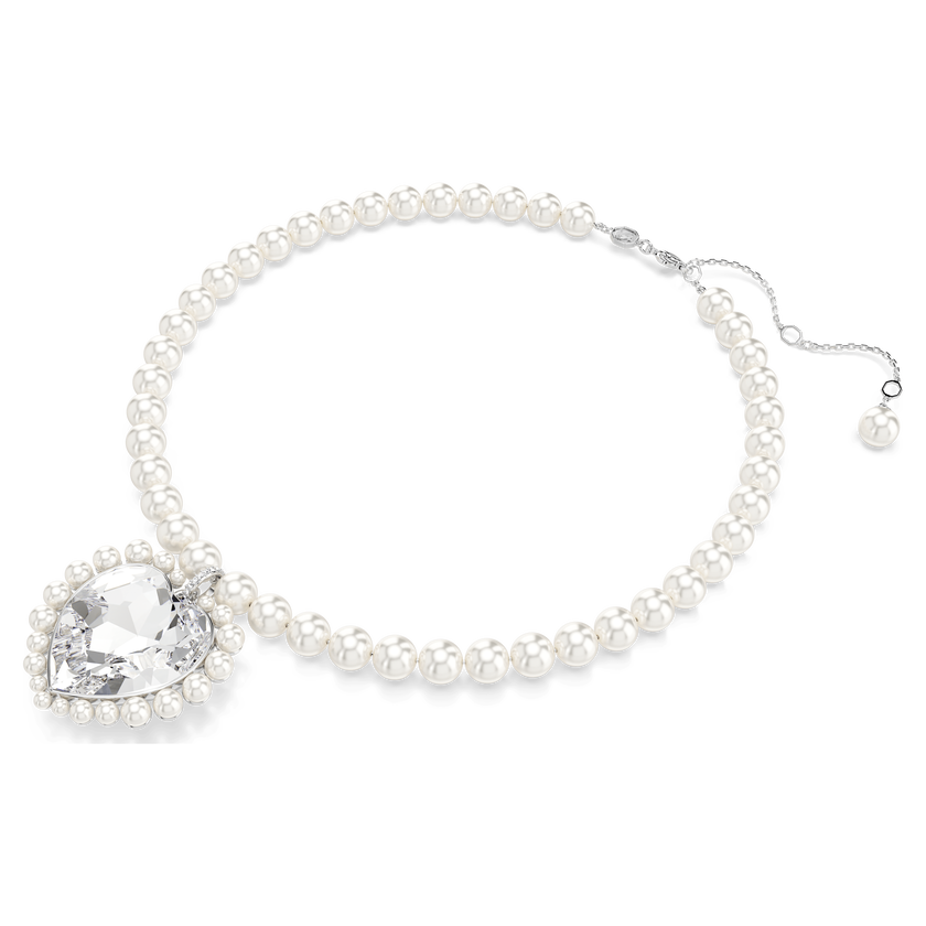 عقد ariana grande x swarovski، لؤلؤة كريستال، قطع على شكل قلب، شكل قلب، لون أبيض، طلاء روديوم