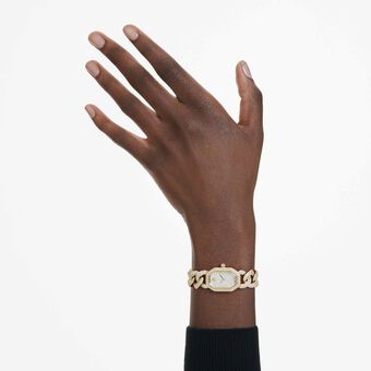 swarovski ساعة dextera chain، صناعة سويسرية، سوار كريستال، لون ذهبي، لمسة نهائية بلون ذهبي