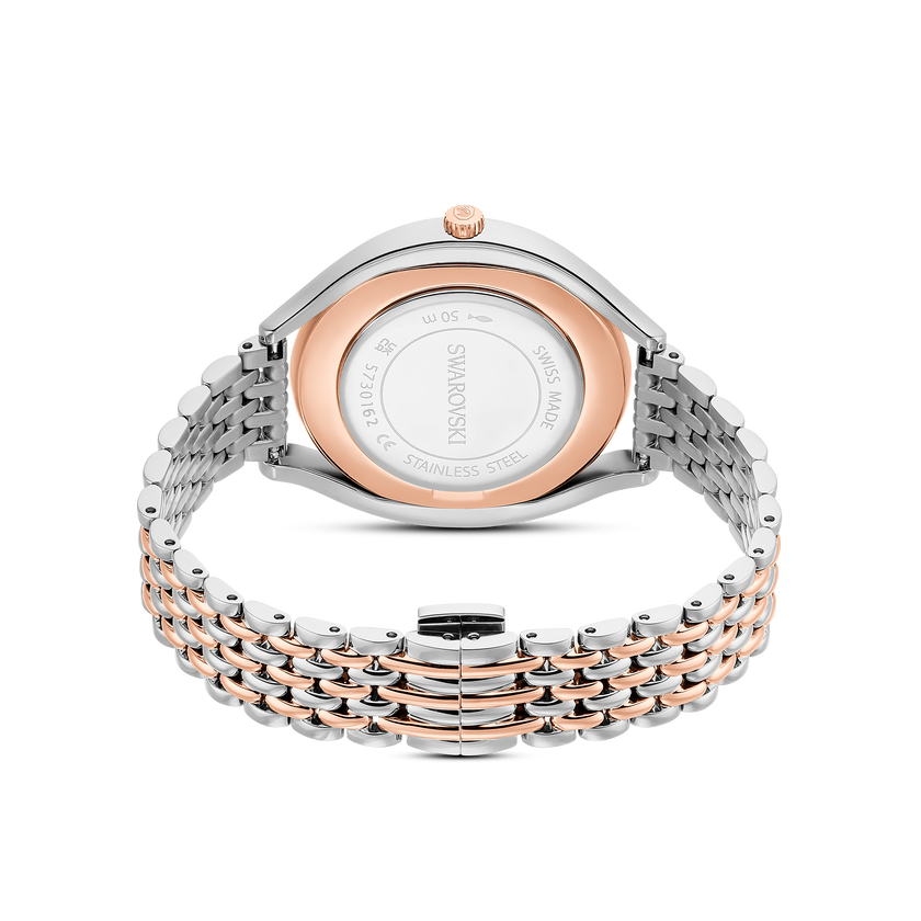 swarovski ساعة crystalline aura، صناعة سويسرية، سوار معدني، لون ذهبي وردي، لمسة نهائية من معادن مختلطة