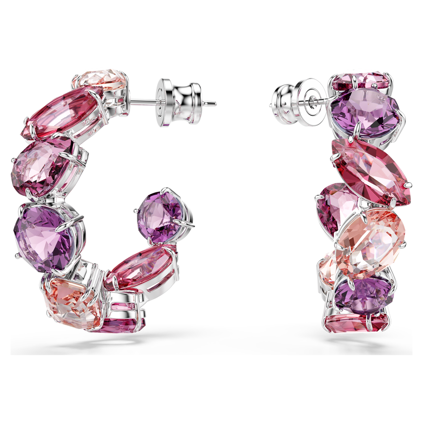 swarovski gema hoop earrings  pink  rhodium plated