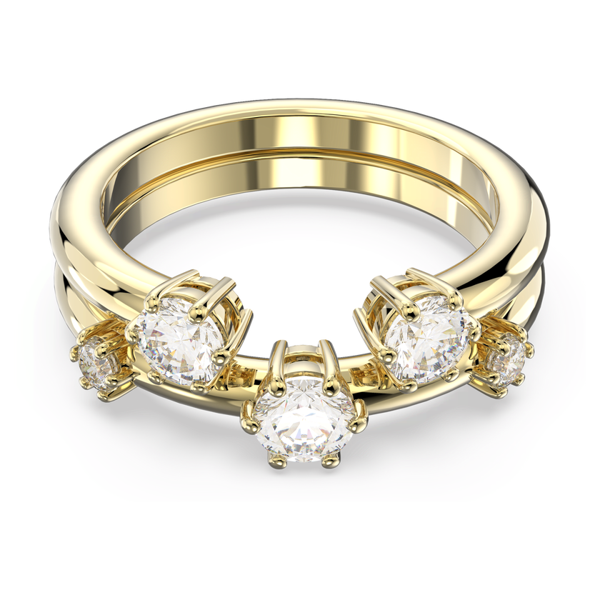 swarovski خاتم constella، طقم من قطعتين، قطع مُستدير، لون أبيض، لمسة نهائية من الذهب عيار 18 قيراط