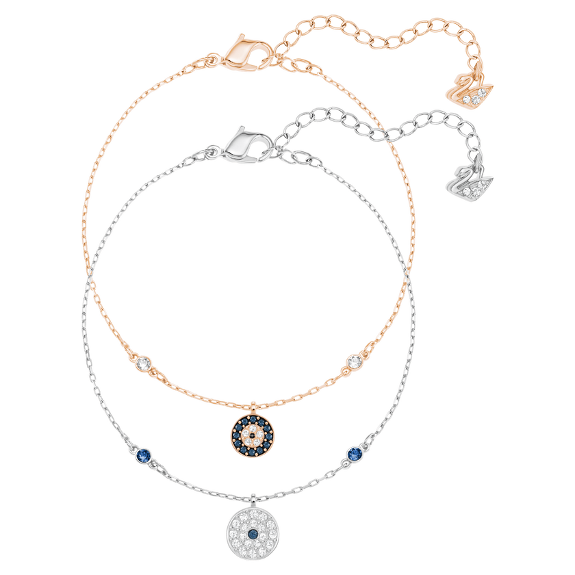 swarovski سوار crystal wishes، طقم  2 ، على شكل عين الحسود، لون أزرق، لمسة نهائية من معادن مختلطة