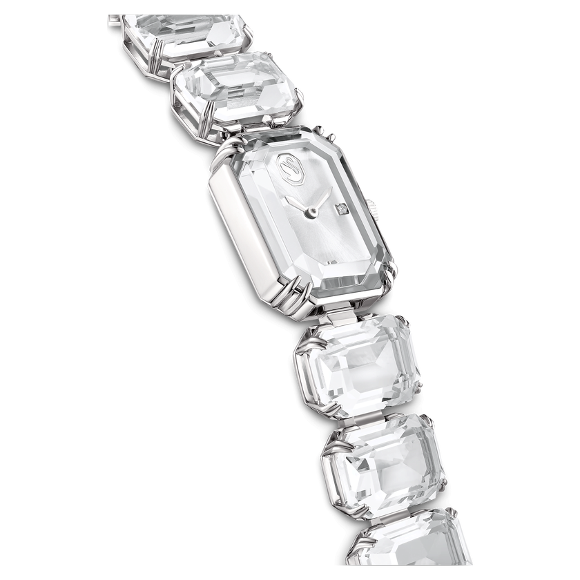 swarovski ساعة millenia، سوار بكريستالات مثمنة، لون أبيض، ستانلس ستيل