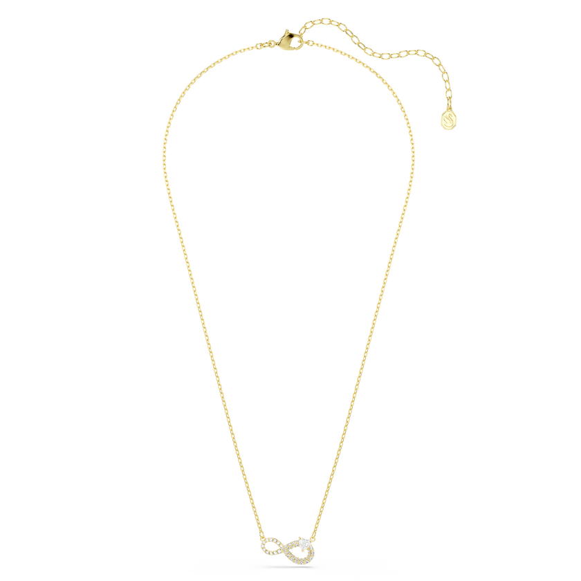 swarovski عقد hyperbola، قطع على شكل قلب، أحجار كريستال صغيرة متراصة، شكل إنفينيتي، لون أبيض، طلاء باللون الذهبي