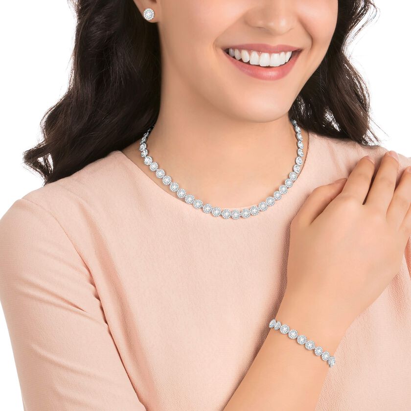 swarovski طقم una angelic، قطع مستدير، لون أبيض، طلاء روديوم