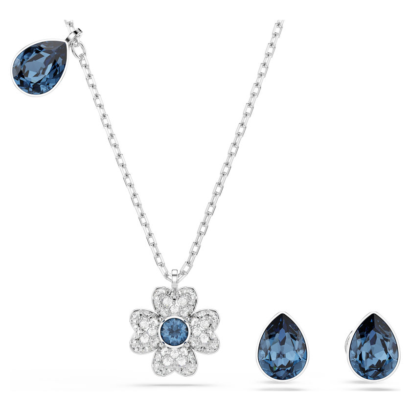 swarovski symbolica set  clover  blue  rhodium plated
