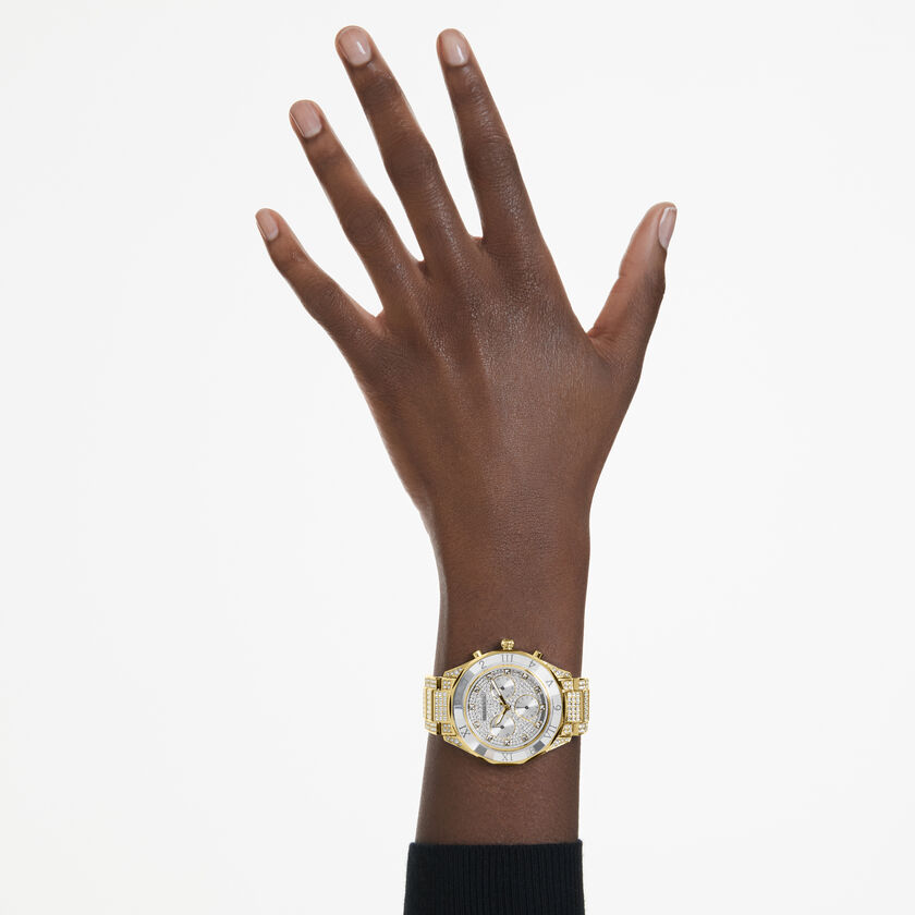swarovski ساعة dextera lux، صناعة سويسرية، سوار معدني، لون ذهبي، لمسة نهائية باللون الذهبي