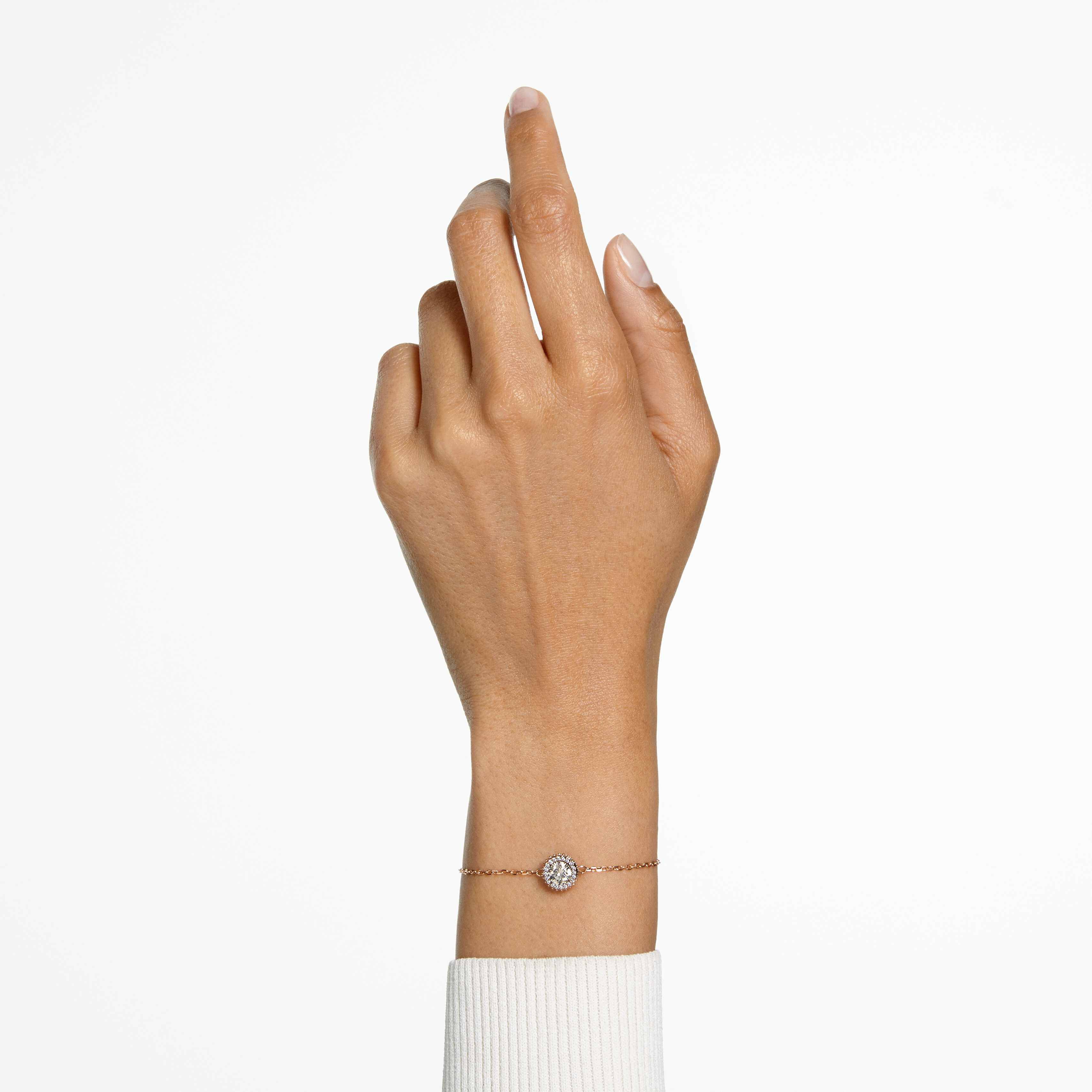 swarovski سوار constella، مزدانة بكريستالات دائرية، كريستالات متراصة، لون أبيض، طلاء ذهبي وردي