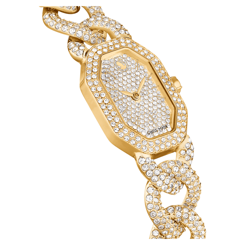 swarovski ساعة يد dextera chain، صناعة سويسرية، سوار كريستال، لون ذهبي، لمسة نهائية باللون الذهبي