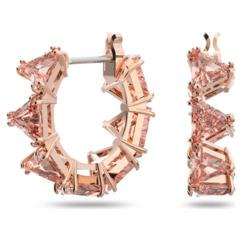 swarovski أقراط millenia حلقية، مزدانة بزركونيا مثلثة من سواروفسكي، لون وردي، طلاء ذهبي وردي