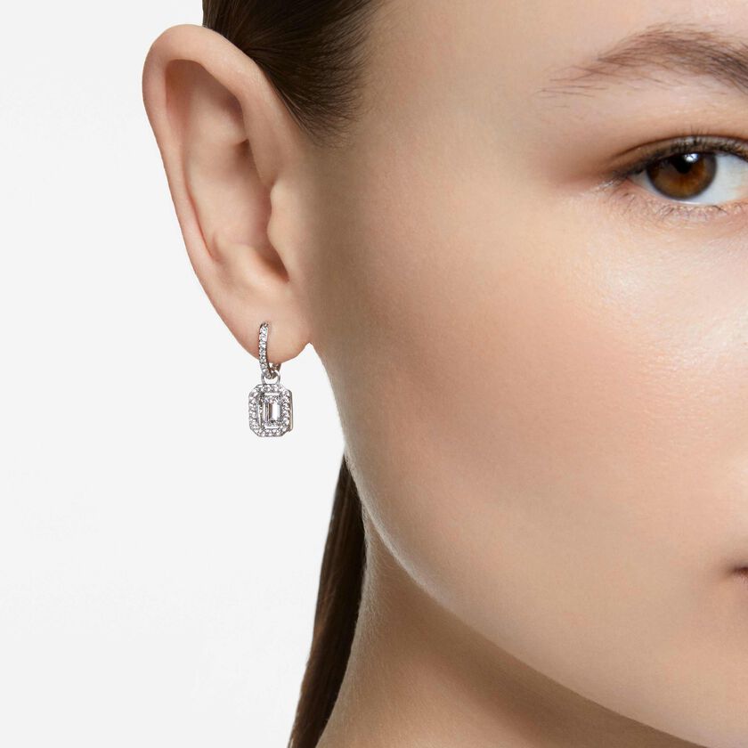 swarovski أقراط متدلية una، قطع مثمن، لون أبيض، طلاء روديوم