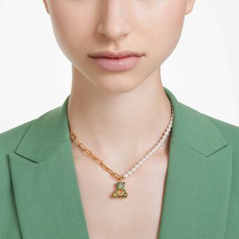 swarovski قلادة teddy، على شكل دب، ألوان متعددة، طلاء بلون ذهبي