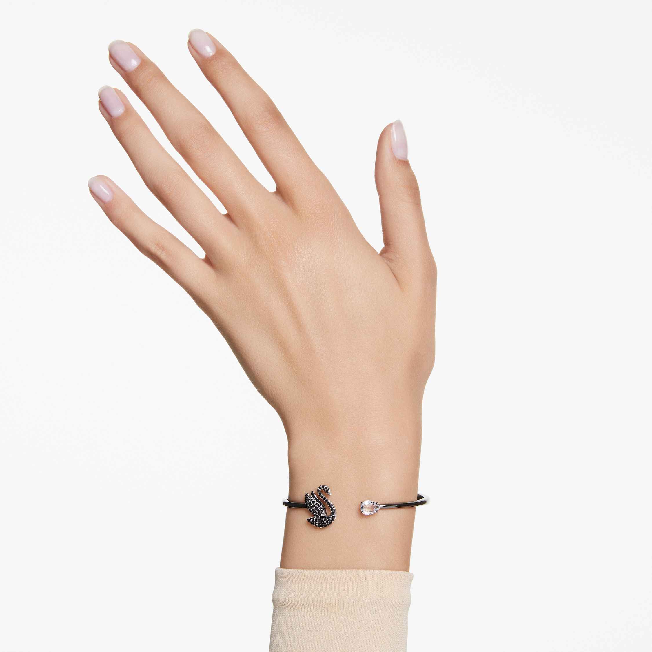 سوار swarovski swan، على شكل بجعة، لون أسود، طلاء روثينيوم