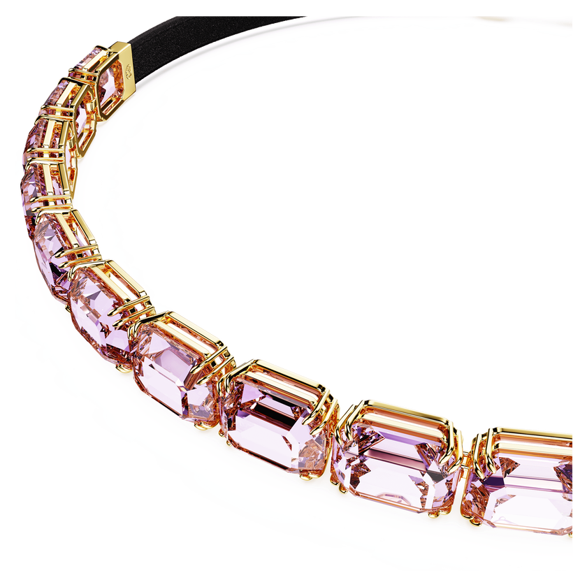 swarovski عقد شوكر millenia tennis، قطع مُثَمَّن، لون أرجواني، طلاء باللون الذهبي