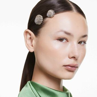 swarovski مشبك شعر idyllia، طقم  قطعتين ، شكل صدفة، لون أبيض، لمسة نهائية من معادن مختلطة