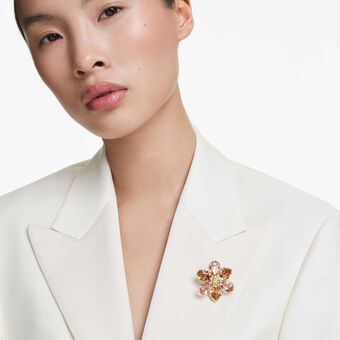 swarovski قلادة وبروش idyllia، قطع متنوع، شكل زهرة، ألوان متعددة، طلاء باللون الذهبي