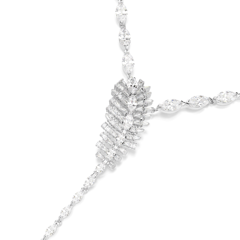 swarovski عقد vienna على شكل y، قطع متنوع، ريشة، لون أبيض، طلاء روديوم