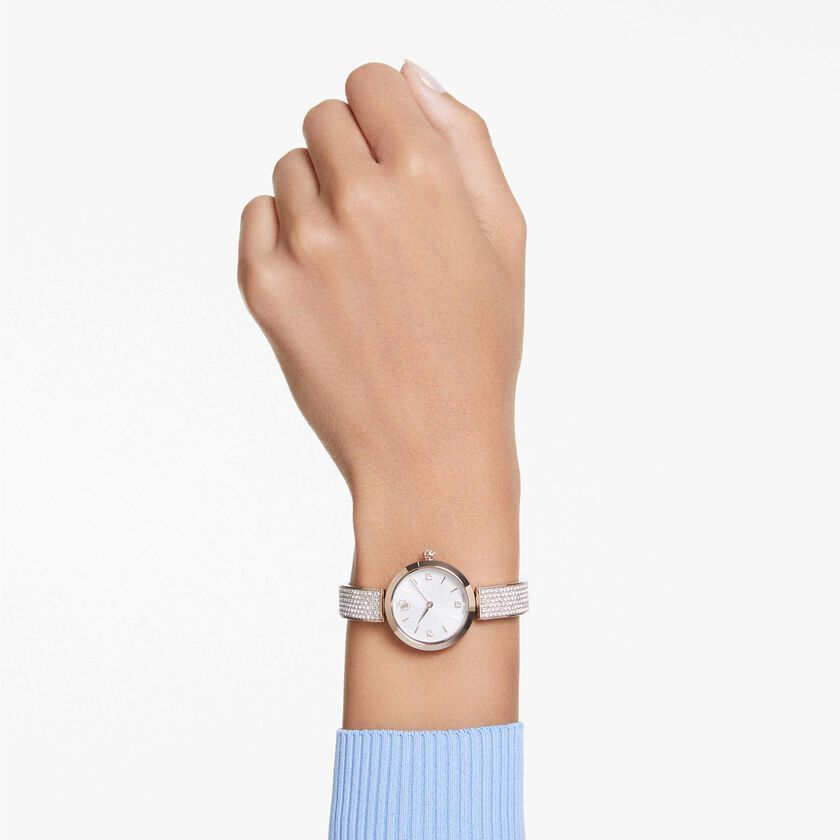 swarovski ساعة illumina، صناعة سويسرية، سوار معدني، لون ذهبي، لمسة نهائية بلون ذهبي شامبين
