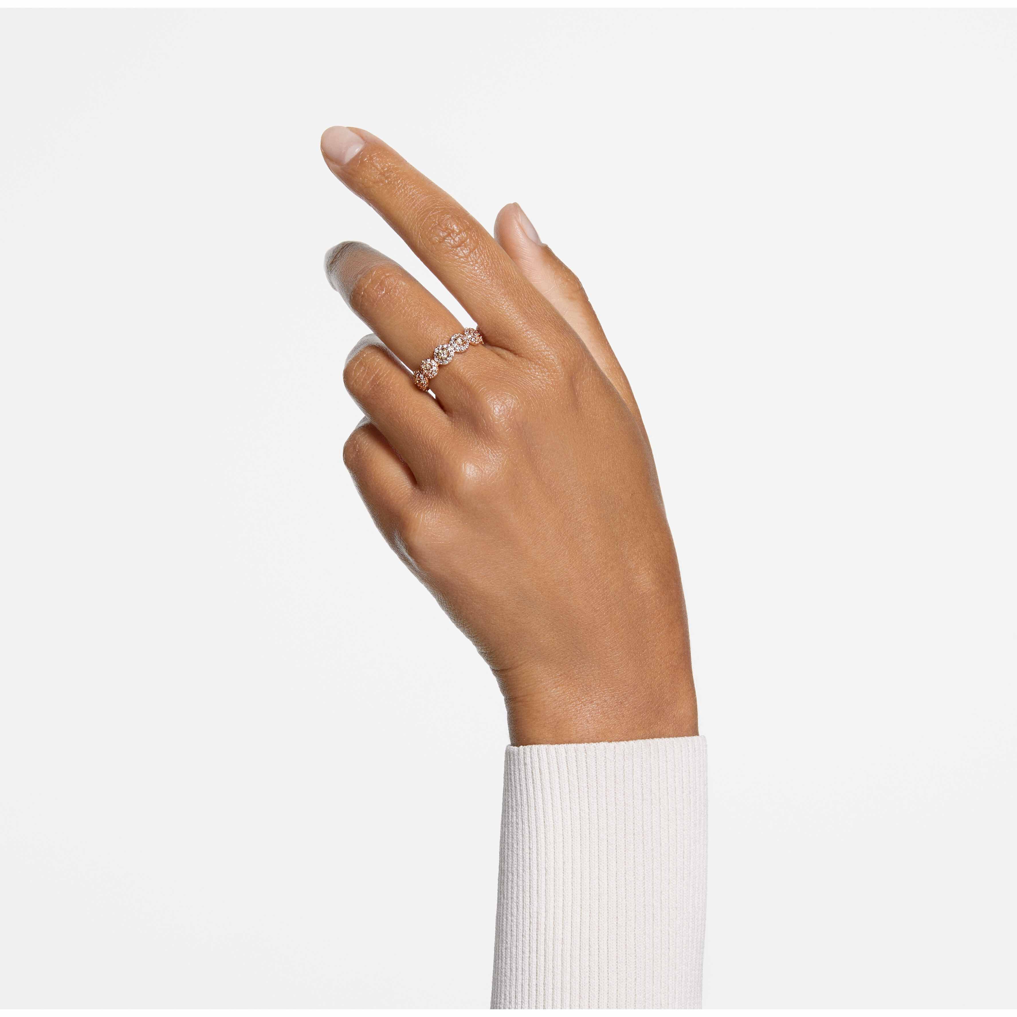 swarovski خاتم una، قطع مستدير، كريستالات متراصة، لون أبيض، طلاء ذهبي وردي